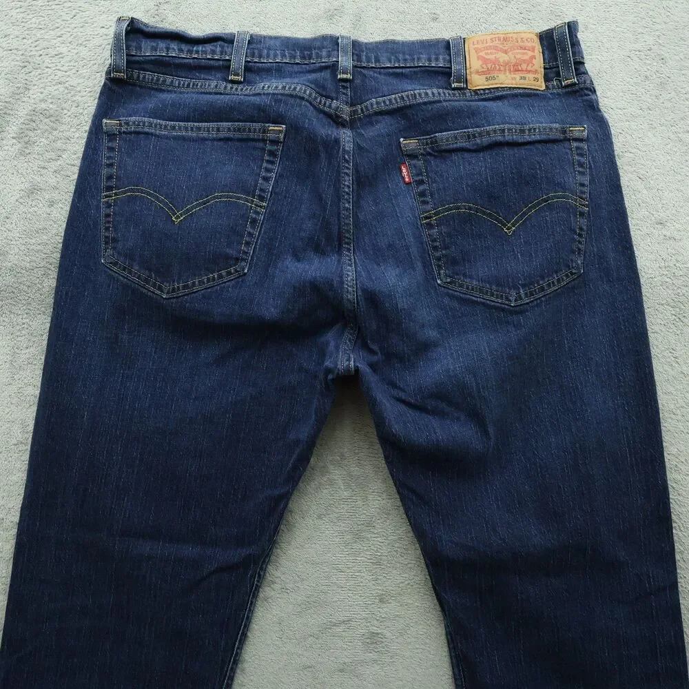 Levi's Jeans Mens 38x29 Blue 505 Straight Regular Fit Denim Dark Wash
